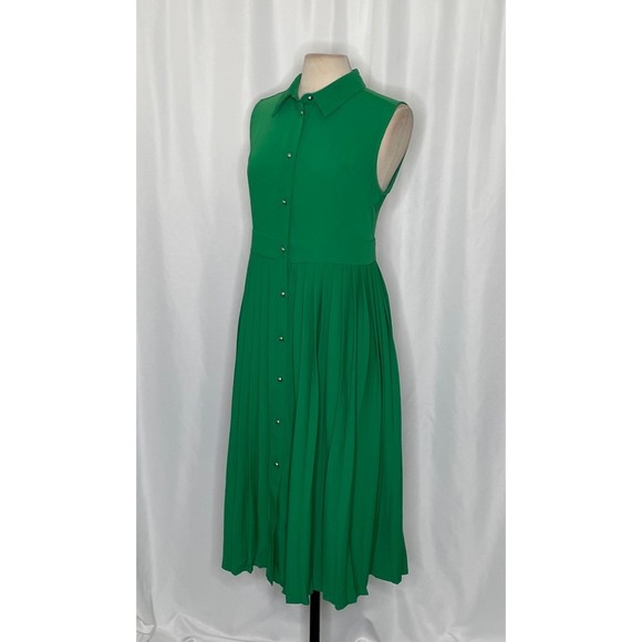 NWT!! KAREN MILLEN Soft Tailored Pleated Sleeveless Shirt Dress Solid Green US 8 - Picture 7 of 16